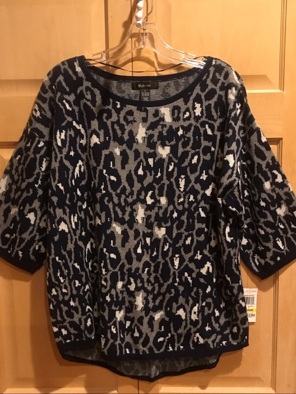 New Style & Co. Black and Gray Leopard-Print Scoop Neck Sweater